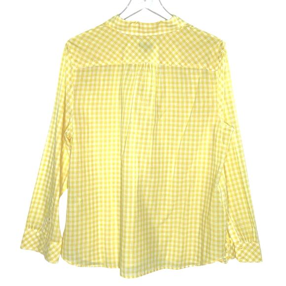 Talbots XL Petite Womens Yellow Check Gingham Button Front Shirt Long Sleeve - Picture 2 of 9